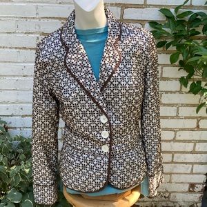 Kenar Embroidered Eyelet Brown & Cream Tailored Blazer Jacket sz 12